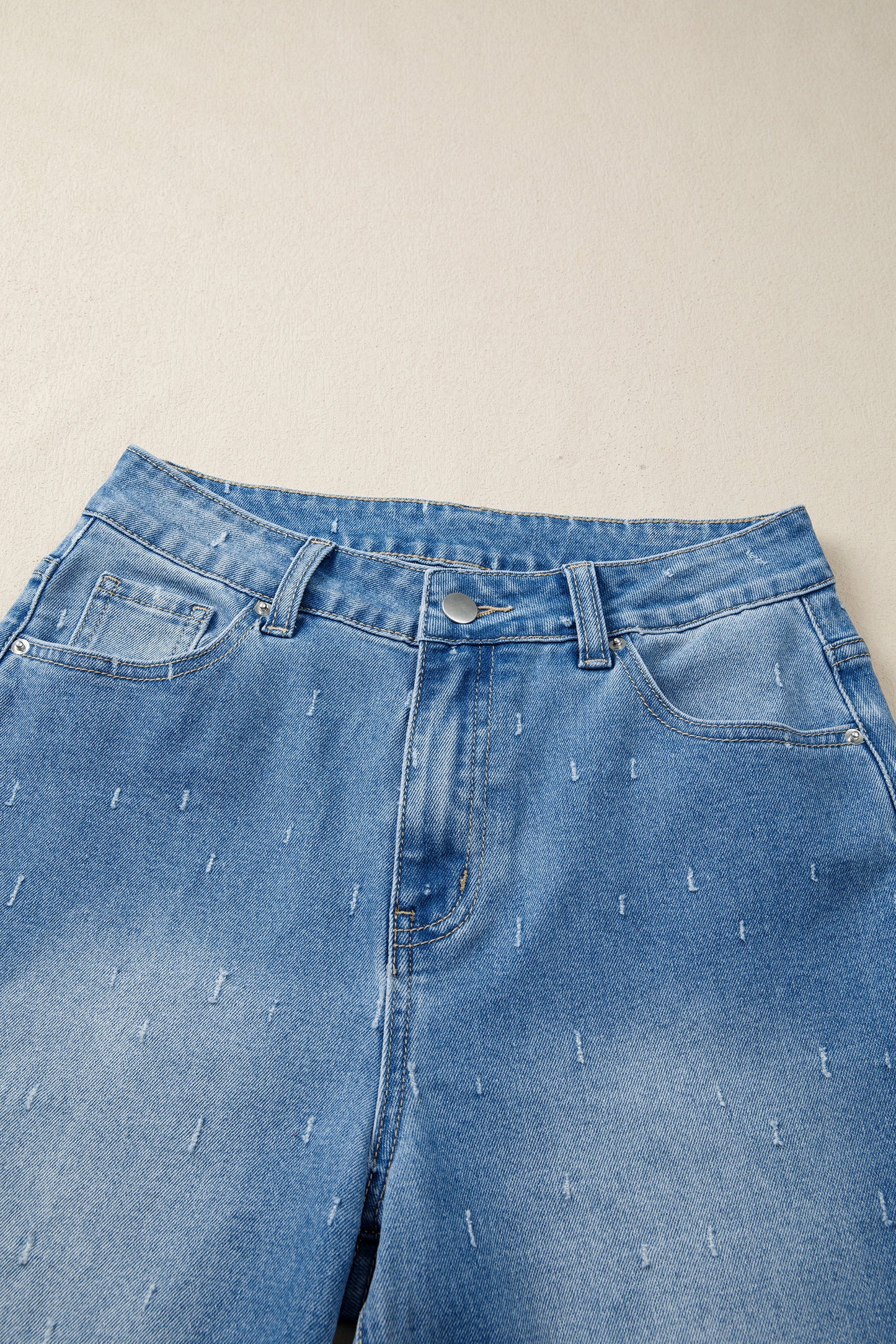 Mist Blue Distressed Detail Tummy Control Raw Hem Jeans